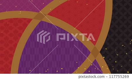 Cool background illustration of red, black and purple Japanese pattern sprinkled with gold leaf_16:9 117755269