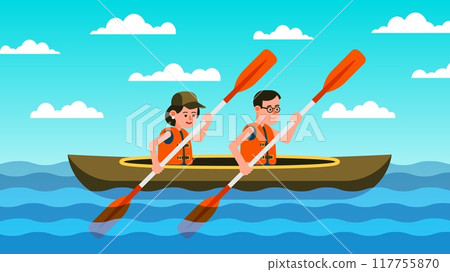 Woman and man are sailing on a boat 117755870