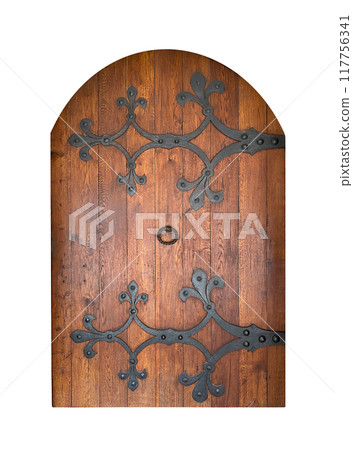 Old wooden door isolated on white background Old wooden door isolated on white background 117756341