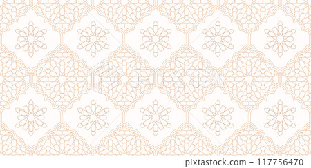 Abstract geometric moroccan gold lace seamless pattern. Arabic tile lattice vector background. 117756470