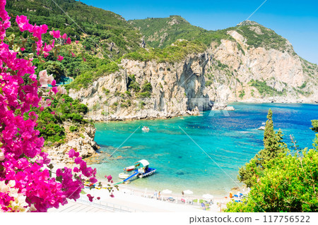 Paleokastritsa beach on Korfu, Greece Paleokastritsa beach on Korfu, Greece 117756522
