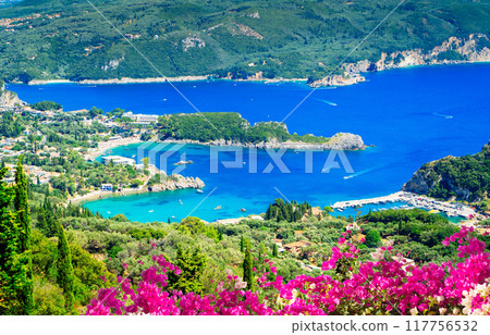 Paleokastritsa beach on Korfu, Greece Paleokastritsa beach on Korfu, Greece 117756532