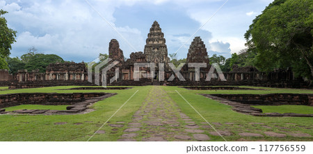Phimai Historical Park is an Ancient Asian Temples with Stone Architecture and Cultural Heritage and Archaeological Ruins, Nakhon Ratchasima in Thailand 117756559