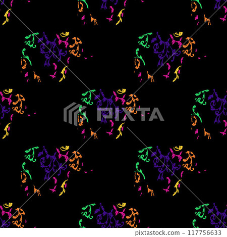 Running elephants, animal-seamless floral ornament Running elephants, animal-seamless floral ornament 117756633