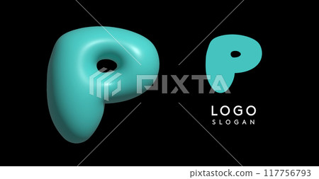 Inflatable letter P appealing 3D logo, glossy shiny bubble logotype for education and childish poster design, U2K brand identity, tech startup, eye-catching typographic. Vector illustration Inflatable letter P appealing 3D logo, glossy shiny bubble logotype for education and childish poster design, U2K brand identity, tech startup, eye-catching typographic. Vector illustration 117756793