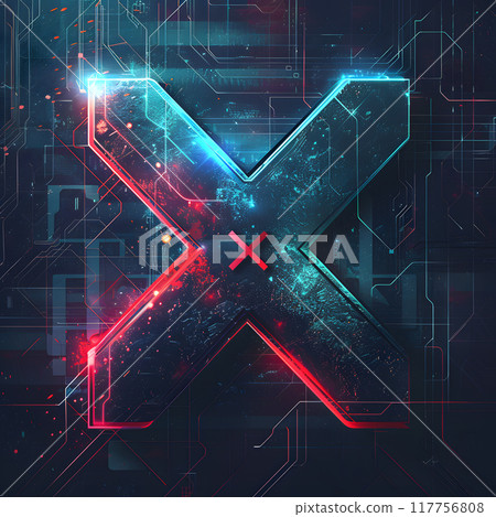 An electric blue triangle and a magenta x on a dark background create a captivating pattern. The use of font and graphics in a spacethemed event adds to the entertainment factor 117756808