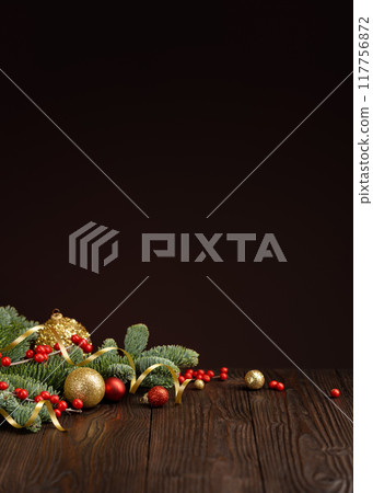 Christmas Background with Ornaments on Black 117756872