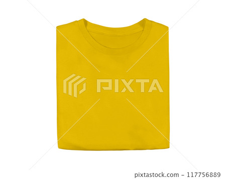 Daisy yellow colour blank fashion folded tee front mockup template 117756889