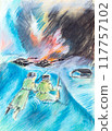 Pastel drawing of war scene 117757102