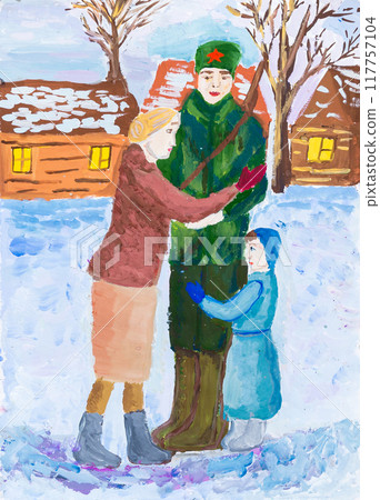 drawing of a soldier leaving for a war 117757104