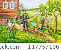 Drawing of a soldier comming home after war 117757106