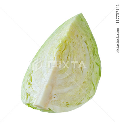 cut in quarter green cabbage isolated on white background. cut in quarter green cabbage isolated on white background. 117757141