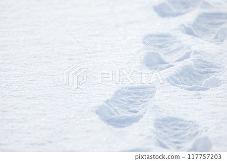 Footprints in white snow, abstract background photo Footprints in white snow, abstract background photo 117757203