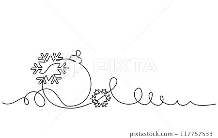 Christmas decoration for greeting card. Snowflake and christmas ball for winter xmas holiday concept 117757533