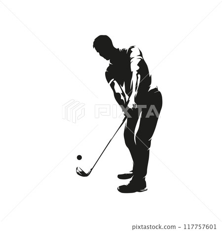 Golf player, abstract isolated vector silhouette, ink drawing 117757601