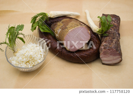 Traditional Smoked Meats and Fresh Horseradish 117758120