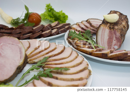 Sliced Smoked Pork with Fresh Garnishes Sliced Smoked Pork with Fresh Garnishes 117758145