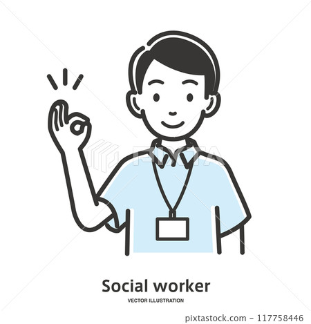 A male social worker giving an OK sign A male social worker giving an OK sign 117758446