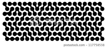 Meta ball pattern. Circuit texture. Connected liquid drops or amorphous shapes. Organic blobs, neurons or molecules isolated on white background. Modern abstract banner. Vector graphic illustration 117758538