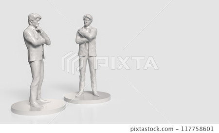 The two white Business man figure on white background 3d rendering. The two white Business man figure on white background 3d rendering. 117758601