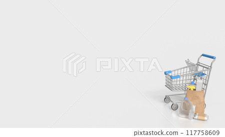 The product in paper bag on mobile phone for food delivery or application concept 3d rendering. The product in paper bag on mobile phone for food delivery or application concept 3d rendering. 117758609