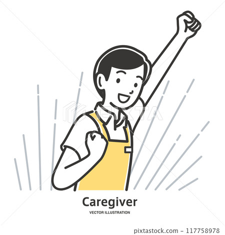 一名男性護理人員正在做握拳動作 一名男性護理人員正在做握拳動作 117758978