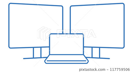 三重顯示，電腦顯示器可編輯線向量圖示插圖 117759506