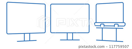 Triple display, computer monitor editable line vector icon illustration Triple display, computer monitor editable line vector icon illustration 117759507