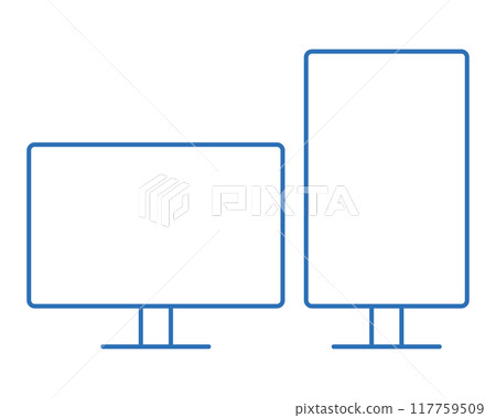 雙顯示器，兩個螢幕電腦顯示器的可編輯線向量圖示插圖 117759509
