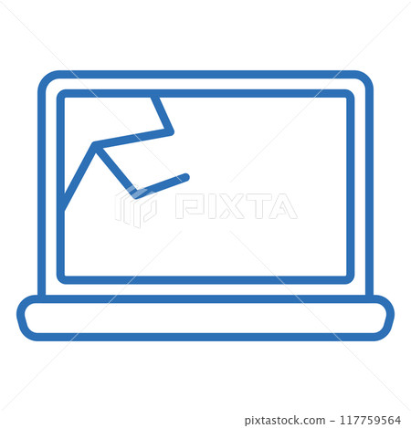 螢幕破裂的筆記型電腦的可編輯線向量圖示插圖 117759564