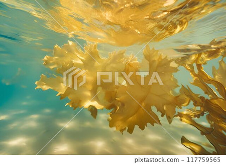 Golden seaweed shimmering under sunlight.AI Generated 117759565