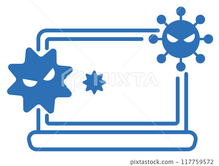 Editable line vector icon illustration of a virus infected computer 117759572