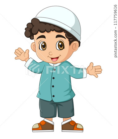 Cartoon muslim boy with good posing of illustration 117759616