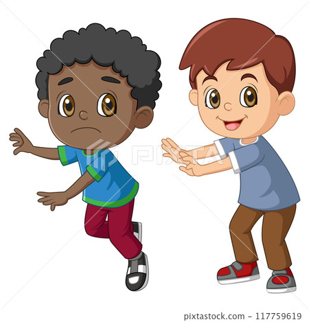 Cartoon little boy pushing his friend of illustration 117759619