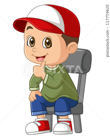 Cartoon little boy sitting on the chair of illustration 117759620