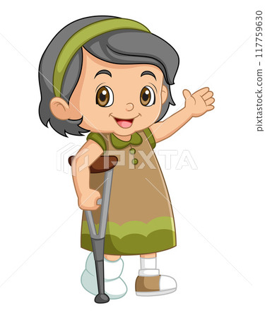 Cartoon little girl with broken leg of illustration Cartoon little girl with broken leg of illustration 117759630