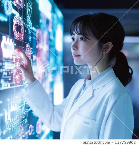 Female researchers utilizing medical digital transformation 117759908