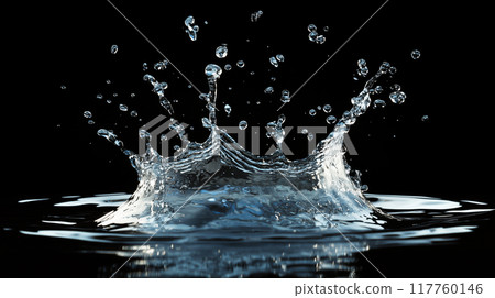 A realistic, close-up AI-generated image of a water drop hitting a clear, clean surface 117760146