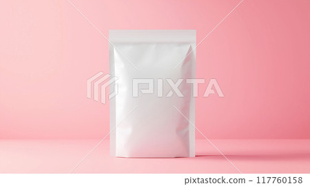 Realistic AI-generated image of white food ziplock bag with pink background for label-free mockup Realistic AI-generated image of white food ziplock bag with pink background for label-free mockup 117760158