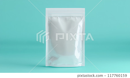 Realistic AI-generated image of white food ziplock bag with light blue background for label-free mockup Realistic AI-generated image of white food ziplock bag with light blue background for label-free mockup 117760159