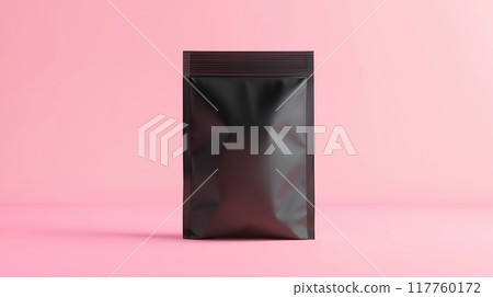 Realistic AI-generated image of black food ziplock bag with pink background for label-free mockup 117760172