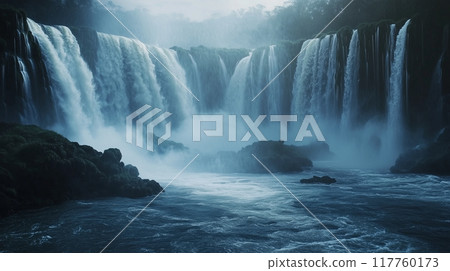 A realistic AI-generated image of Iguazu Falls in Brazil, South America, known for its massive waterfalls 117760173