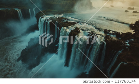 A realistic AI-generated image of Iguazu Falls in Brazil, South America, known for its massive waterfalls 117760174