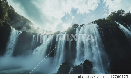 AI 生成的圖像真實地描繪了南美洲巴西以大瀑布而聞名的伊瓜蘇瀑布的景色。 117760175