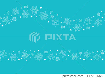Sparkling snowflakes. Wavy decorative border. Two types of vector illustration material. Sparkling snowflakes. Wavy decorative border. Two types of vector illustration material. 117760666