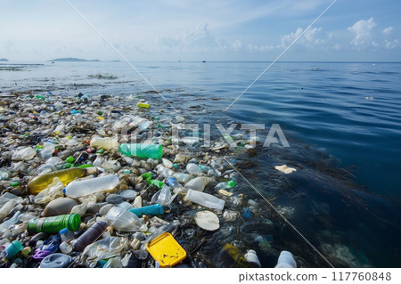 Plastic bottles dumped in the ocean 117760848