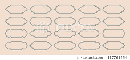 Islamic frames, oriental style objects. Arabic shapes, windows and arches. Traditional ornamental banner, frame. Muslim holidays, Ramadan Kareem. Modern eastern architecture. Vector illustration 117761264