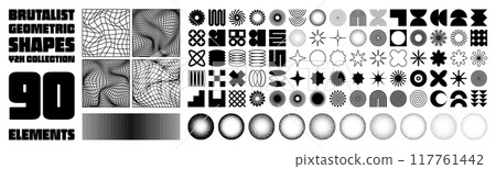 Brutalist geometric shapes, modern symbols. Groovy checkered pattern, distorted tiled grid. Simple elements, forms. Retro design, trendy contemporary minimalist style, y2k. Vector illustration Brutalist geometric shapes, modern symbols. Groovy checkered pattern, distorted tiled grid. Simple elements, forms. Retro design, trendy contemporary minimalist style, y2k. Vector illustration 117761442