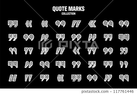 Hatched text quotation marks. Hand drawn quotes icon. Typographic speech mark symbol. Vector illustration. Message or comment. Vector illustration Hatched text quotation marks. Hand drawn quotes icon. Typographic speech mark symbol. Vector illustration. Message or comment. Vector illustration 117761446