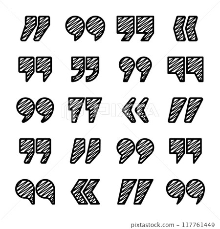 Hatched text quotation marks. Hand drawn quotes icon. Typographic speech mark symbol. Vector illustration. Message or comment. Vector illustration Hatched text quotation marks. Hand drawn quotes icon. Typographic speech mark symbol. Vector illustration. Message or comment. Vector illustration 117761449